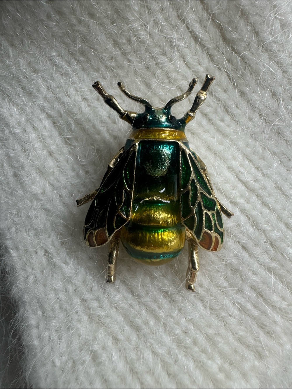 Iridescent Green Beetle Brooch Gold Tone Insect Pin - Picture 3 of 6